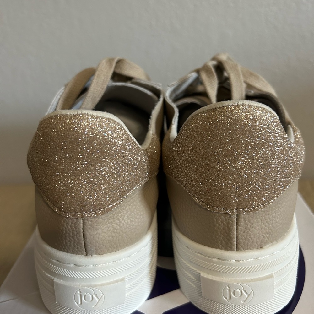 Joy Performance Comfort Leather Sneakers Latte Glitter Heel Platform NWB 9.5 - Picture 7 of 9